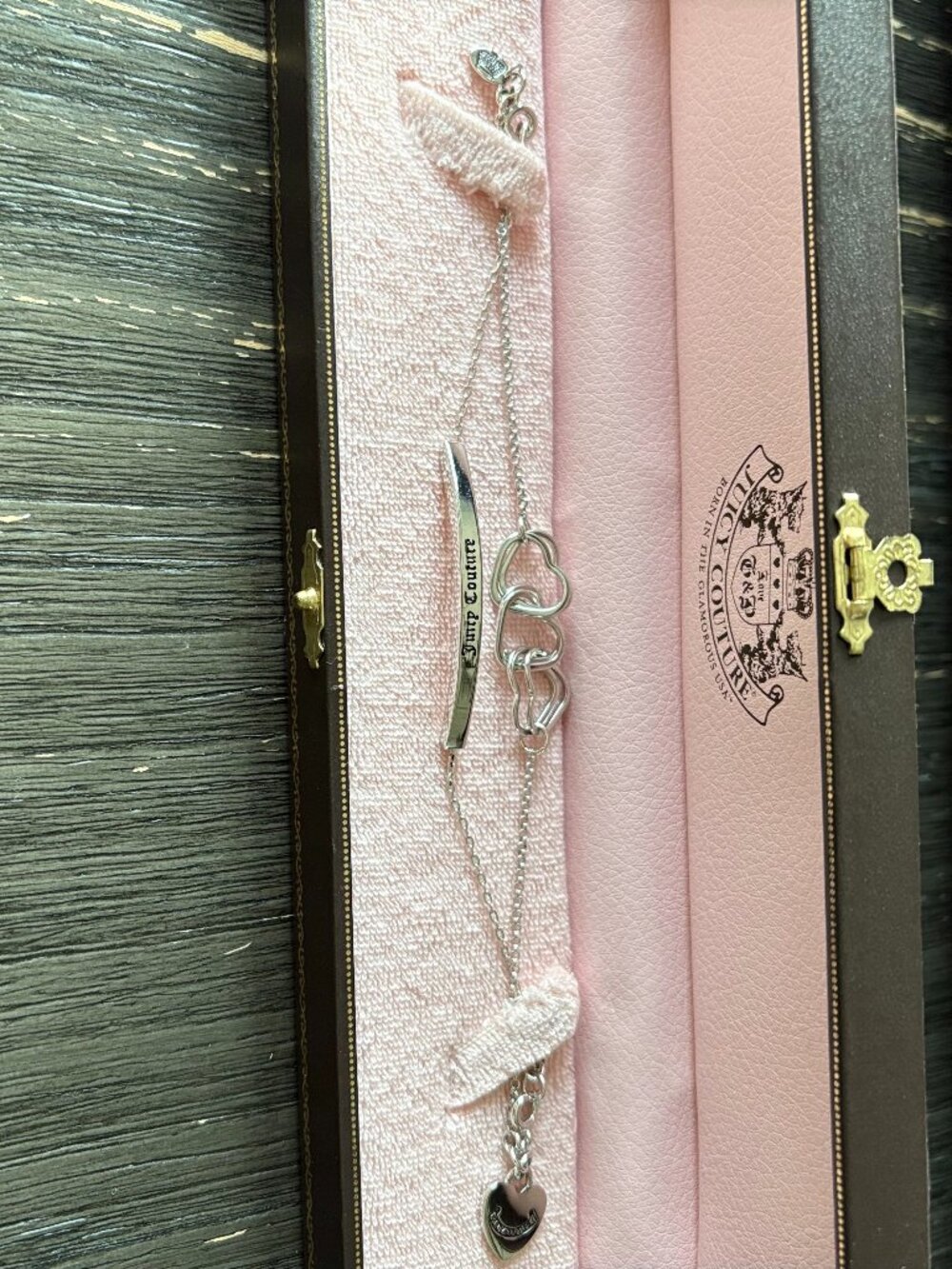 Juicy Couture Silver Tone Heart Charm Bracelet